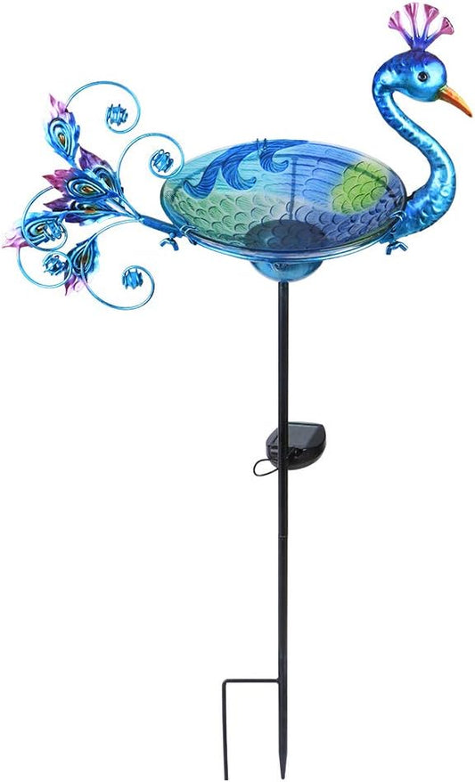 MUMTOP Outdoor Bird Bath Solar Birdbath Small Birdfeeder with Peacock 