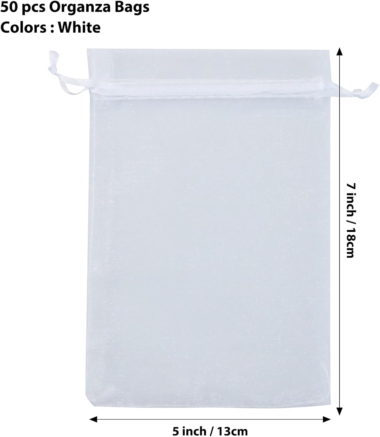 ANZNKU 50 Pack White Organza Bags 5 x 7 in, Small Mesh Gift Bags Bulk Drawstring for Wedding Favors, Gift Wrap Bag for Candy Jewelry Soap Makeup, Cute Goodie Bag Sachet for Party Favor & Easter Gifts