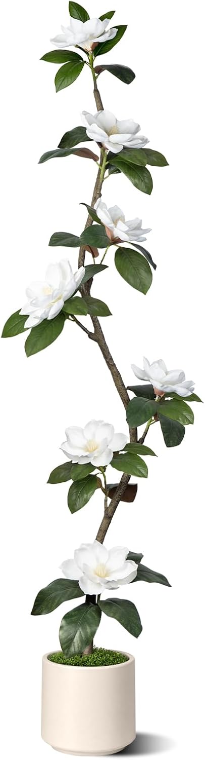 Rubber Tree 4.6 FT Artificial Tree in Planter Pot, Faux Plants Indoor Faux Floor Plant Artificial Plants with 7 Pcs Calla Lily Flowers for Home Office Living Room Decor Indoor