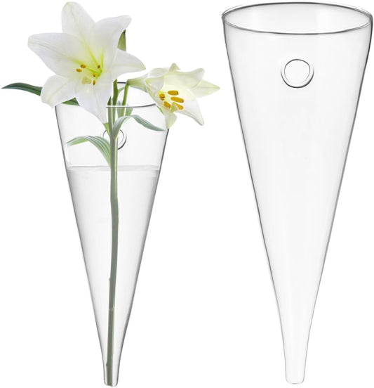 Cabilock Wall Planter Propagation Stations, Clear Glass Wall Hanging Plant Terrarium, Circular Cone Propagation Vase for Hydroponic Plants Flowers, Bathroom Home Office Living Room Decor