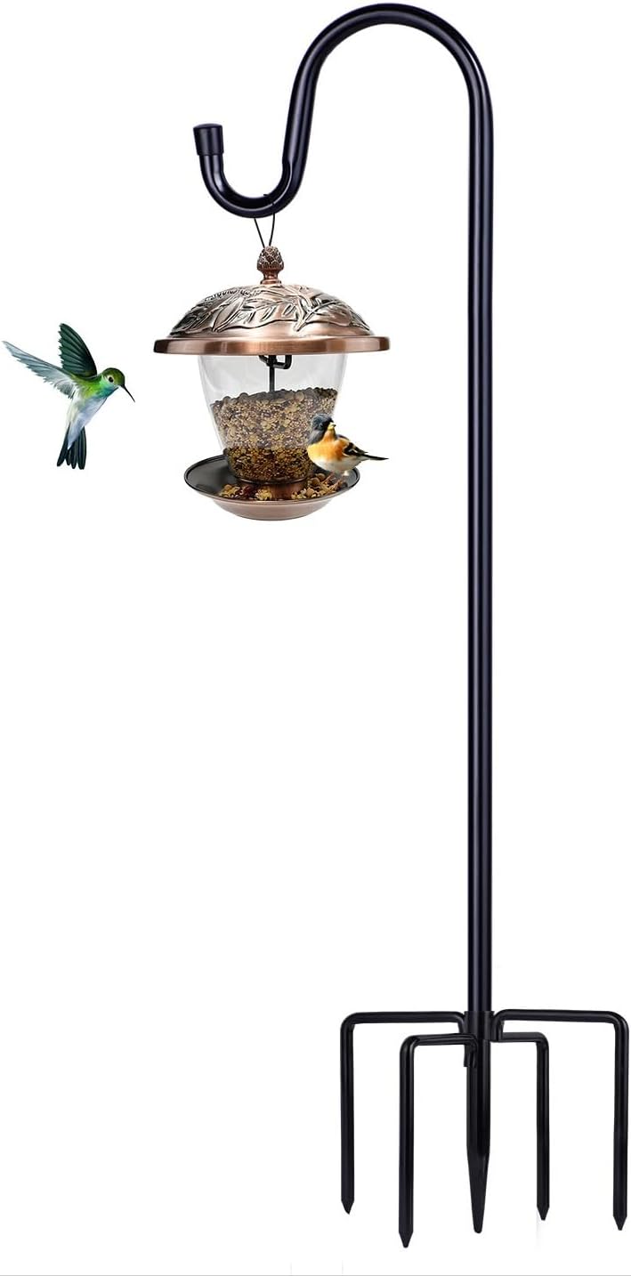 Shepherd Hooks for Outdoor, 1 Pack 62 Inch Bird Feeder Pole with 5 Pro