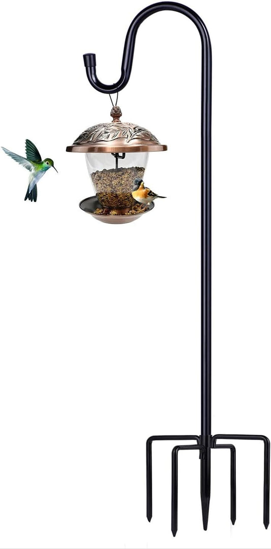 Shepherd Hooks for Outdoor, 1 Pack 62 Inch Bird Feeder Pole with 5 Pro