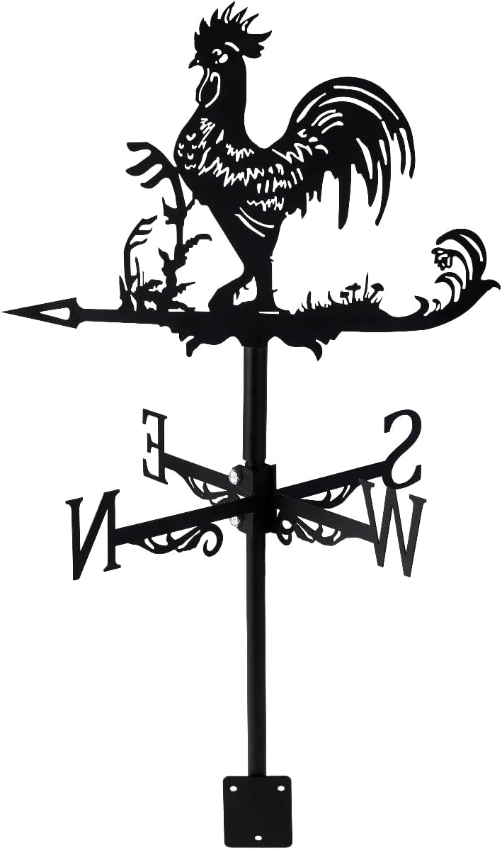 Metal Rooster Shape Weathervane, Roof Mount Weather Chicken Wind Vane Direction Indicator,Outdoor Scene Garden Chicken Weather Vane Ornament for for Shed Farmhouse Yard Patio Decor (Rooster)
