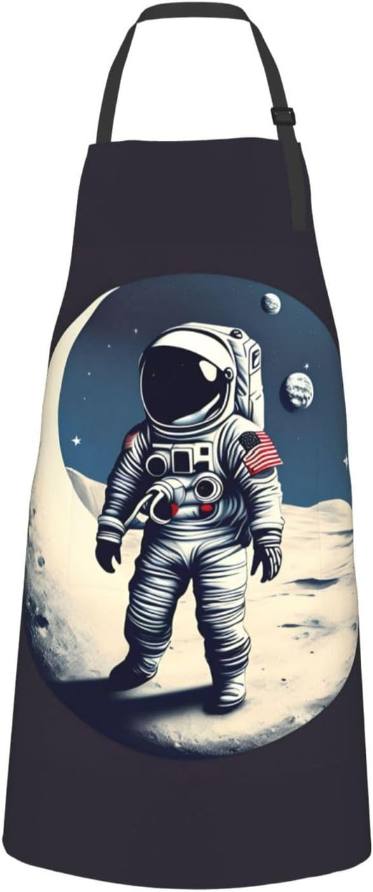 Astronaut on The Moon print Waterproof chef's apron with pocket apron for kitchen cooking baking barbecue and gardening