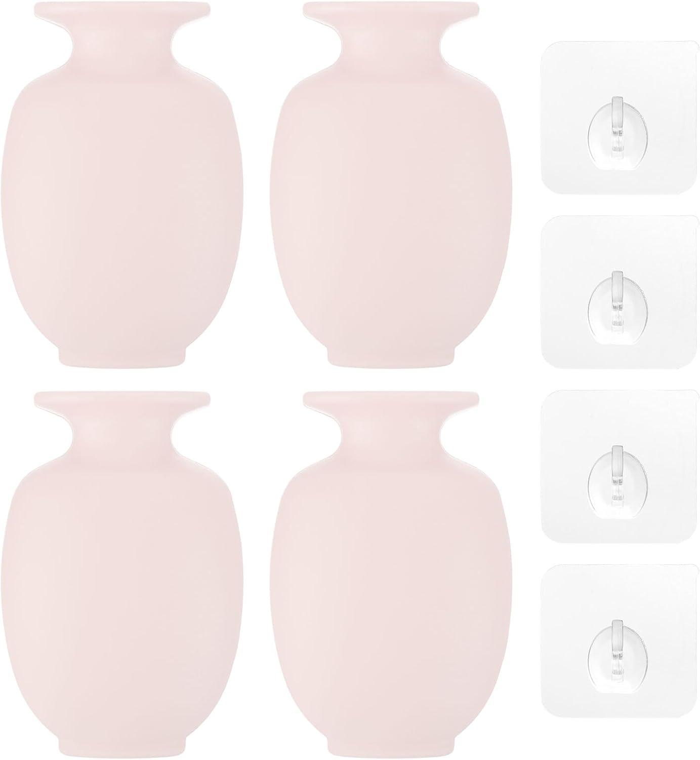 PATIKIL Wall Mounted Flower Vase, 4 Pcs Mini Flower Vase PP Removable Wall Hanging Flower Pot with Sticky Hook for Home Party Decoration, Pink