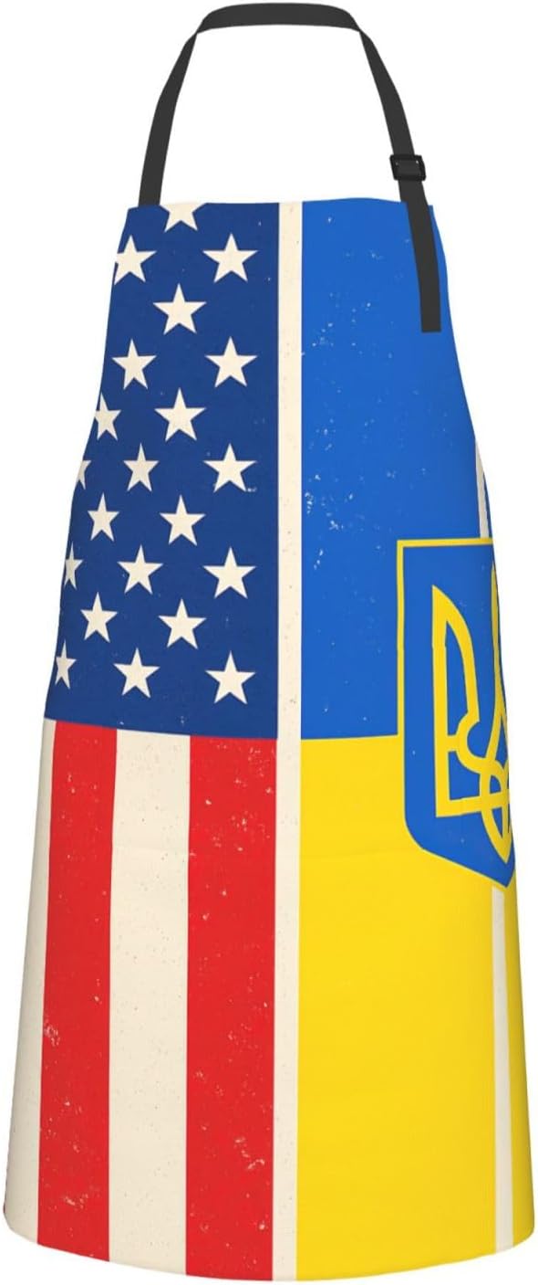 YANYU USA and Ukraine Print 28x33 In Kitchen Apron Stylish Chef Apron with Pockets for Cooking Baking Painting