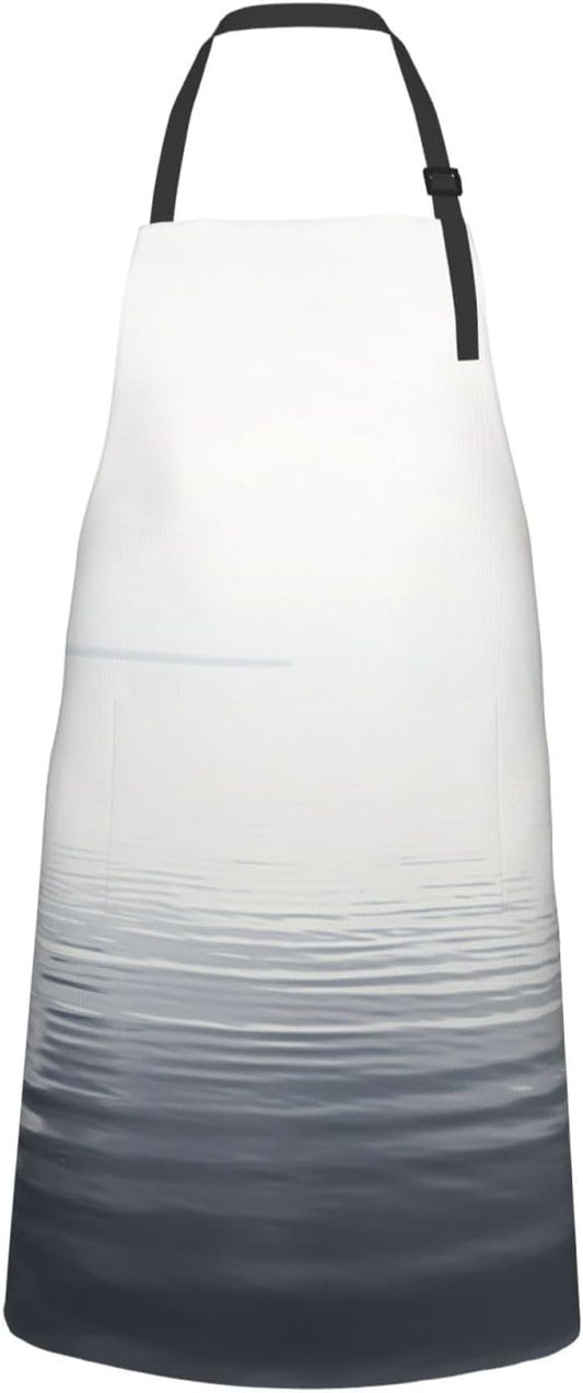 Black White Ocean print Waterproof apron with pocket adjustable cooking apron for adult kitchen bibs to bake