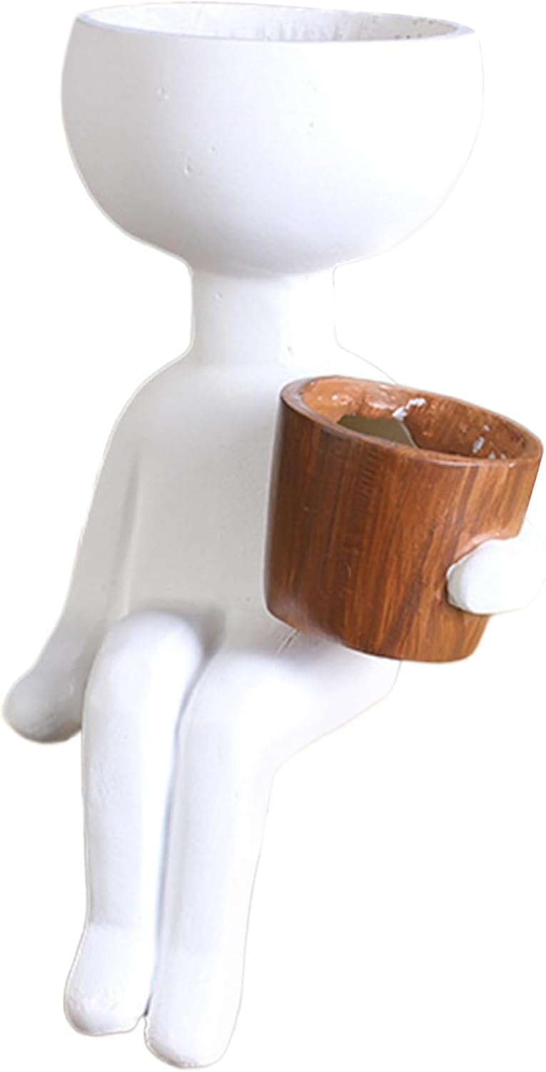 Face Planter, Resin Head for Indoor Plants Small Pots Waterproof Resin