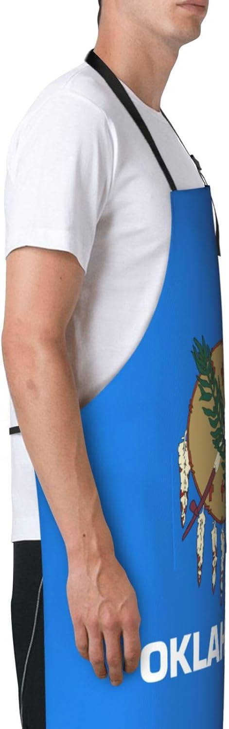 YANYU Oklahoma State Flag Print 28x33 In Kitchen Apron Stylish Chef Apron with Pockets for Cooking Baking Painting