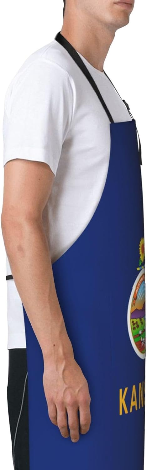 Kansas State Flag print Waterproof chef's apron with pocket apron for kitchen cooking baking barbecue and gardening