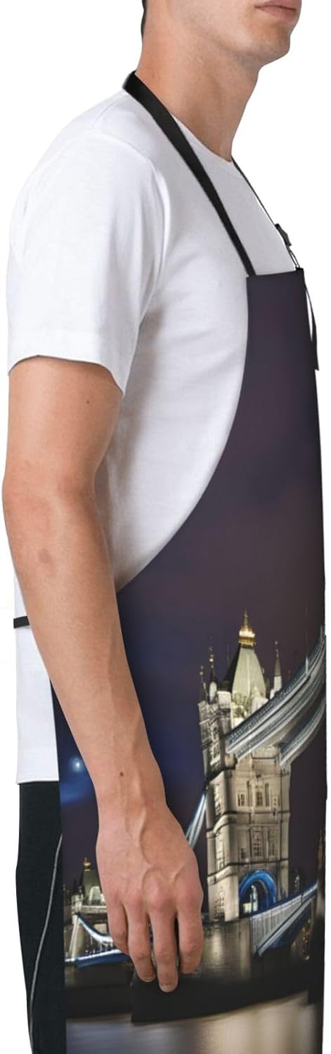 Tower Bridge in London print Waterproof chef's apron with pocket apron for kitchen cooking baking barbecue and gardening