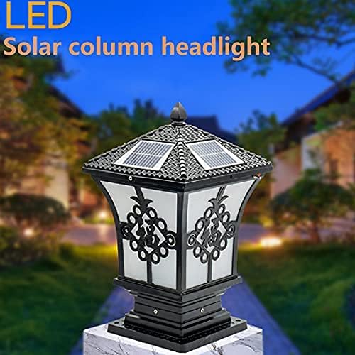European StyleAntique Column Head Lamp Villa Wall Outdoor Door Solar Garden 220IP55Antirust Waterproof LED Pillar Lights Space: Community Courtyard Municipal Administration(Black,S20cm)