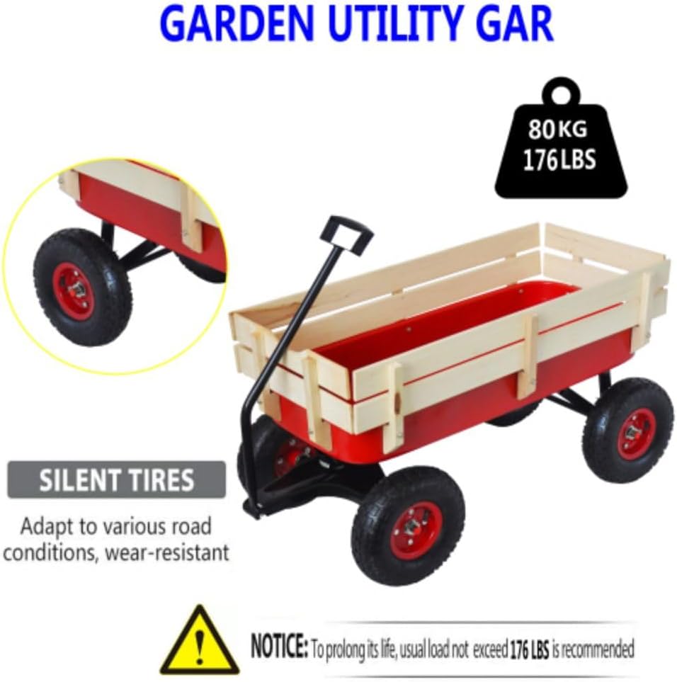 Garden Cart Utility Wagon 176 LBS Loading Capacity Steel Garden Wagon 