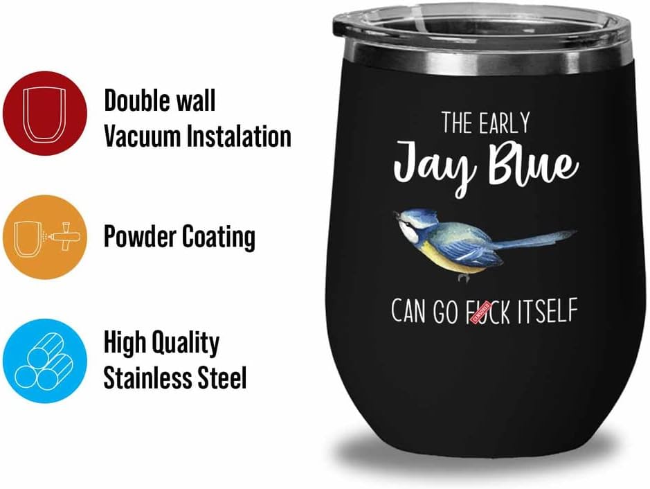 Bird Lover Black Edition Wine Tumbler 12oz - Early Jay Blue go - Hummi