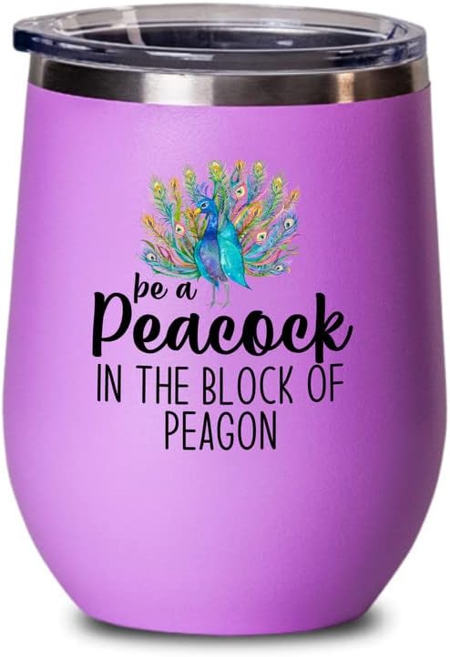 Bird Lover Pink Edition Wine Tumbler 12oz - Peacock block pgeons - Hum