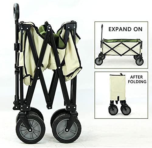 Portable Camping Cart, Utility Wagon, Heavy Duty Folding Garden Portable Hand Cart with Universal Wheel and Side Pocket, Adjustable Handles, Picnic, Camping, Sports