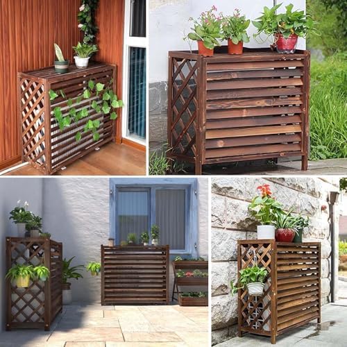 Solid Wood Outdoor Air Conditioner Cover - Sunproof & Waterproof Protection, Versatile Plant Display Stand & Outdoor Storage Shelf, 100x43x94cm for Garden Use