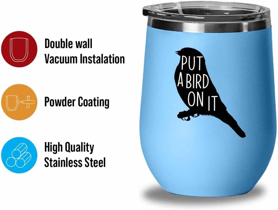Bird Lover Blue Edition Wine Tumbler 12oz - Put a bird on it - Hummingbird Nest Cage Parrot Dad Gardening Outdoor Birdwatcher Feeder