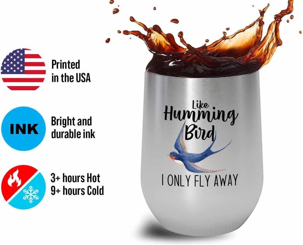 Bird Lover Silver Edition Wine Tumbler 12oz - Humming Bird Fly Away - 
