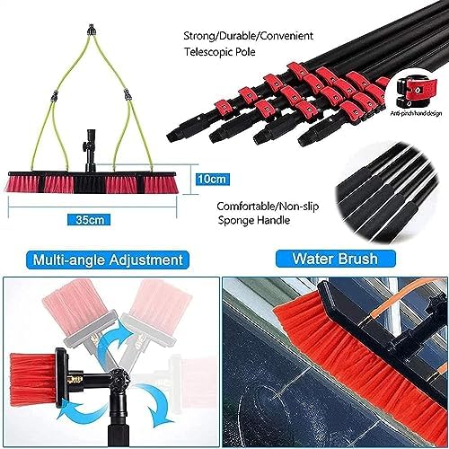 Telescopic Window Cleaning Brush - Extendable Water Fed Glass Cleaner for Solar Panels Conservatory Roofs & Outdoor Use - Durable Lightweight Telescopic Pole for Effortless Cleanin