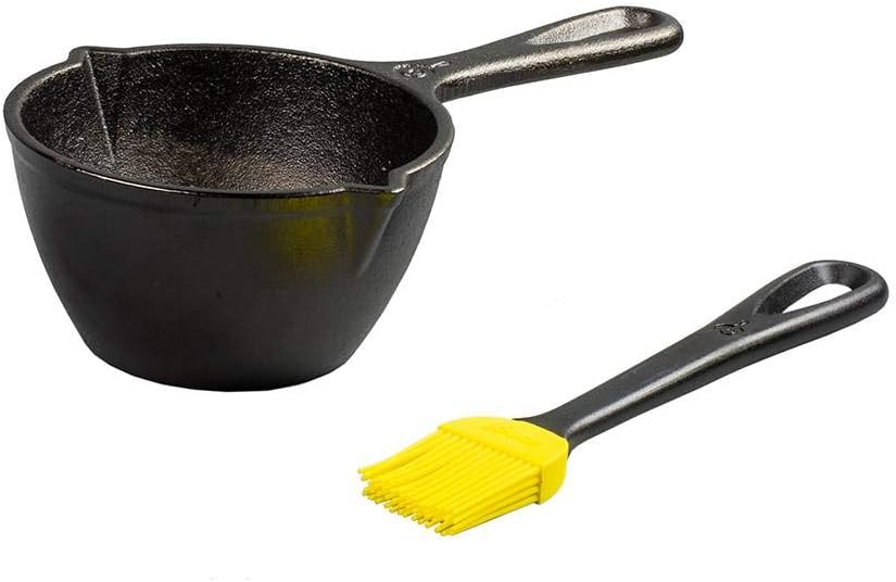 Lodge 15.2 Ounce Cast Iron Melting Pot + Silicone Basting Brush - Unpa