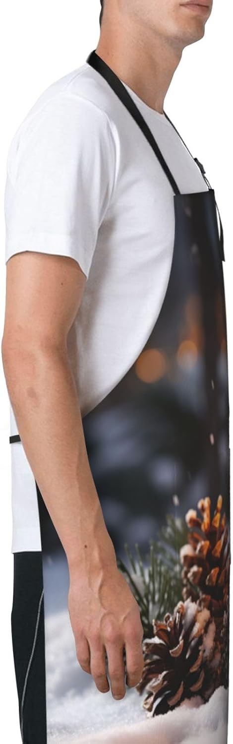 Candle Winter Snow Fir Tree Leaves print Waterproof apron with pocket adjustable cooking apron for adult kitchen bibs to bake