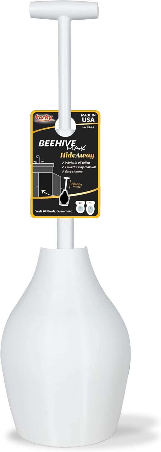 Korky BeehiveMAX Hideaway - Heavy Duty Toilet Plunger with Holder - Dr