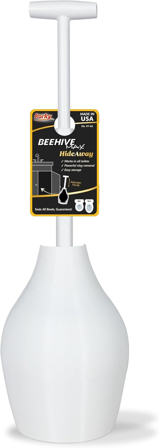 Korky BeehiveMAX Hideaway - Heavy Duty Toilet Plunger with Holder - Dr