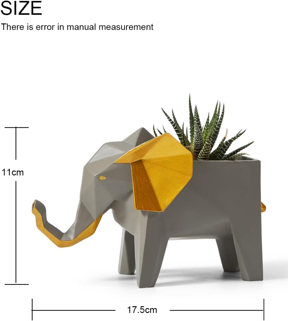 HauCoze Cactus Succulent Planter Geometric Elephant Statue Sculpture Home Decoration Handmade Premium Gifts Souvenirs Giftbox Safety Paint for Kids Polyresin 17cmL