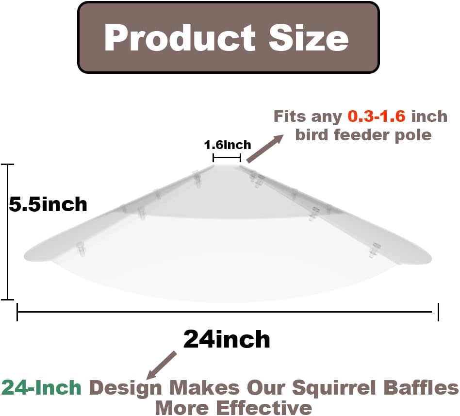 24inch Squirrel Baffle for Hanging Bird Feeders, Made of Transparent Extra Thick Pc Material, Outdoor Bird Feeder Seed Rain Cover.