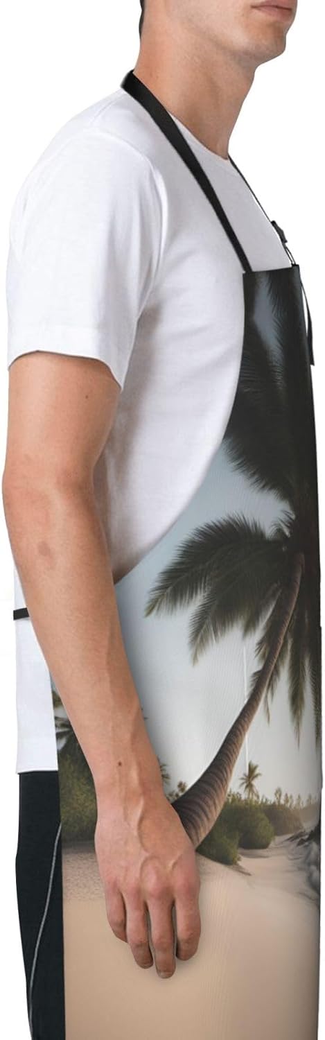 Sand Beach Palm Tree print Waterproof chef's apron with pocket apron for kitchen cooking baking barbecue and gardening