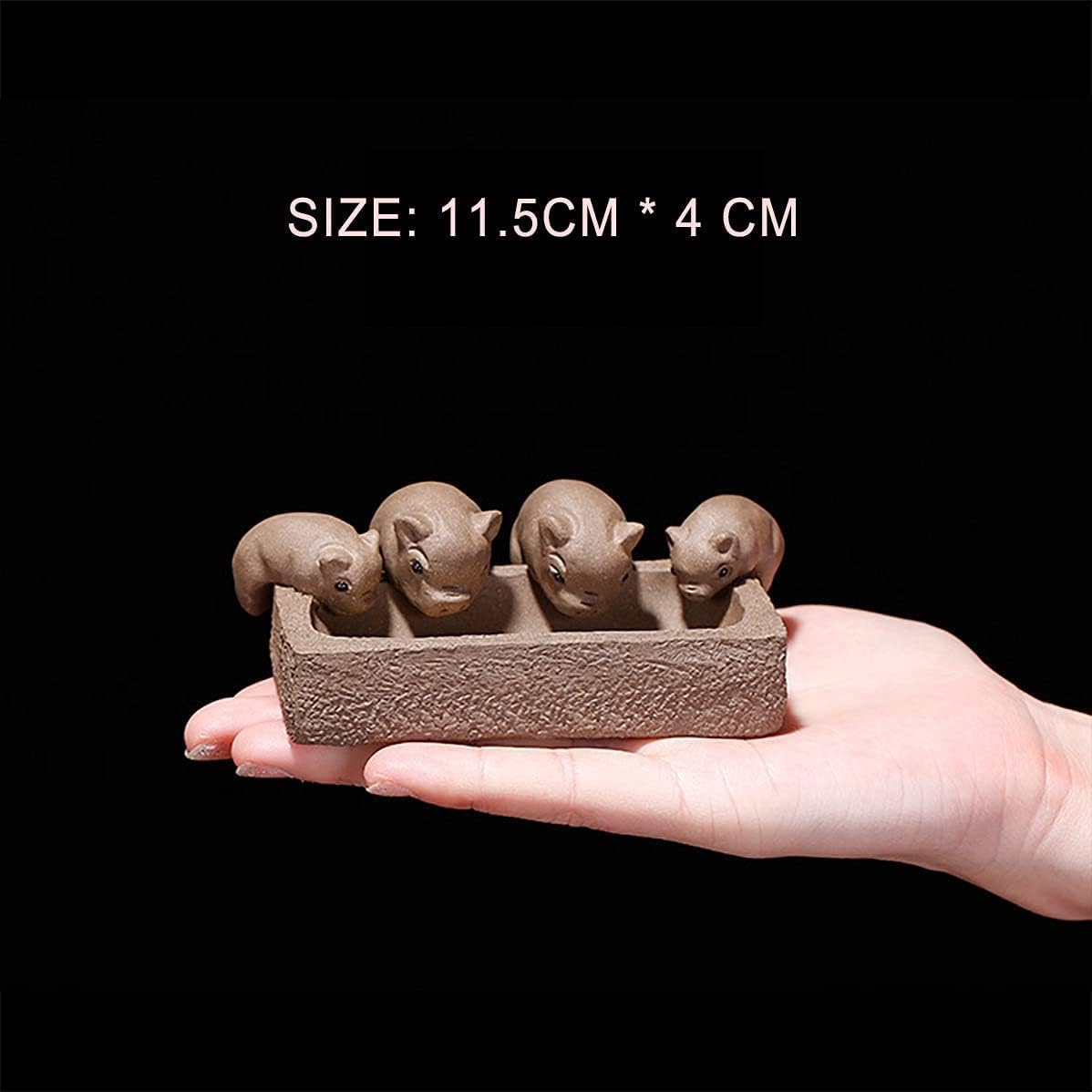 Yixing Zisha Tea Pet,Cute 4 Pig Statues Purple Clay Animal Figurine Planter Pot,Chinese Tea Tray Accessories Ornament