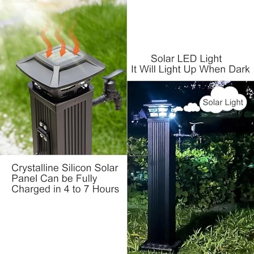 Frost-Free Solar Light Water Column - Outdoor Faucet Hose Stand, Floor Mount Garden Spigot & Decorative Fixture for Enhanced Curb Appeal
