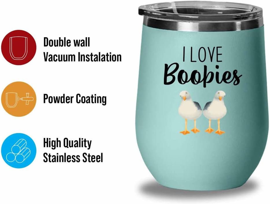 Bird Lover Teal Edition Wine Tumbler 12oz - Love boobies - Hummingbird Nest Cage Parrot Dad Gardening Outdoor Birdwatcher Feeder