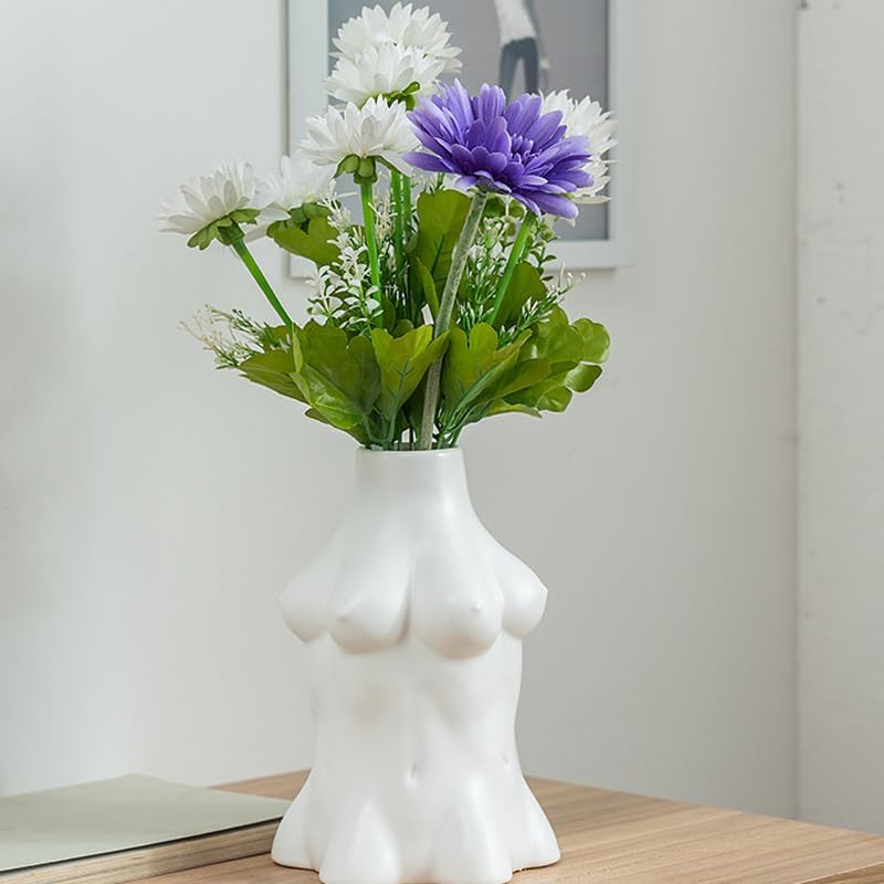 Female Body Vase, Ceramic Body Vase, Unique Boob Planter, Body Vase Female Form, Women Bust Planter,Table Decor Modern Flower Vase for Home Office Shops 5.51 * 6.69 inches (Large White)
