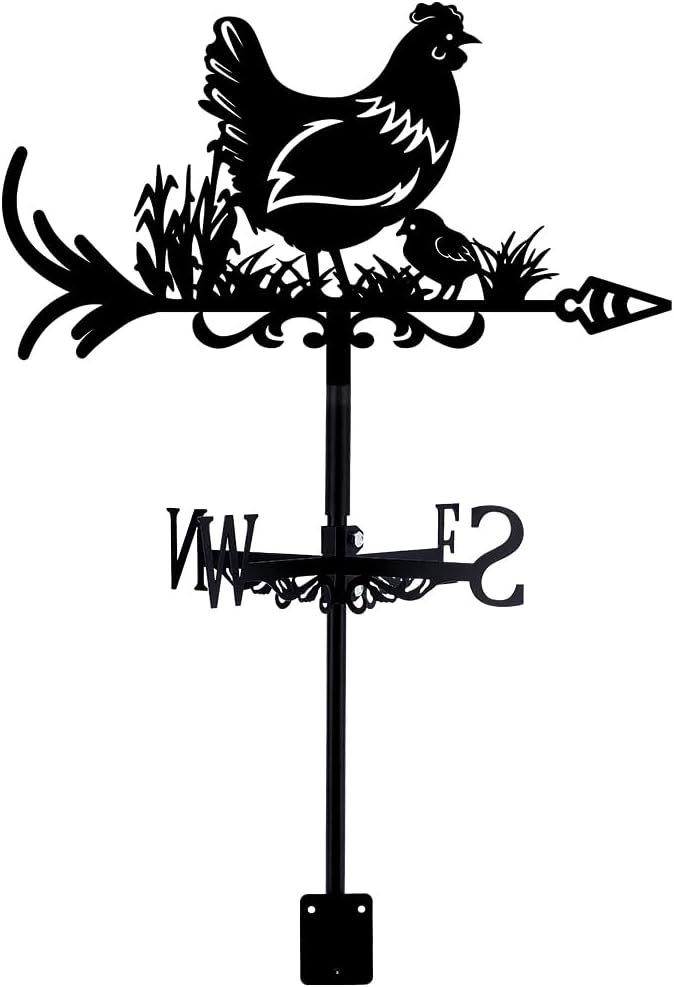 SUPERDANT Hen Weathervane Chicken Weather Vane for Yard Animals Metal Wind Vanes Roof Mount for Outside Garden Black Weathervanes Farmhouse Farm Barn Sheds Patio Outdoor Decorations Gifts