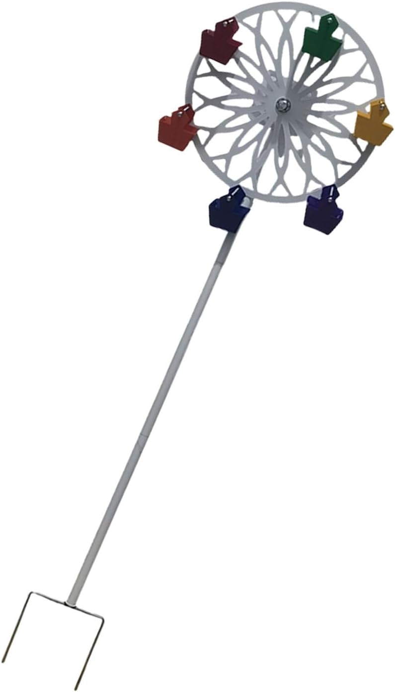 Decorative Outdoor Bird Feeder Rust Rotating Windmill Art Craft for Lawns Patio Landscape Ground Stake