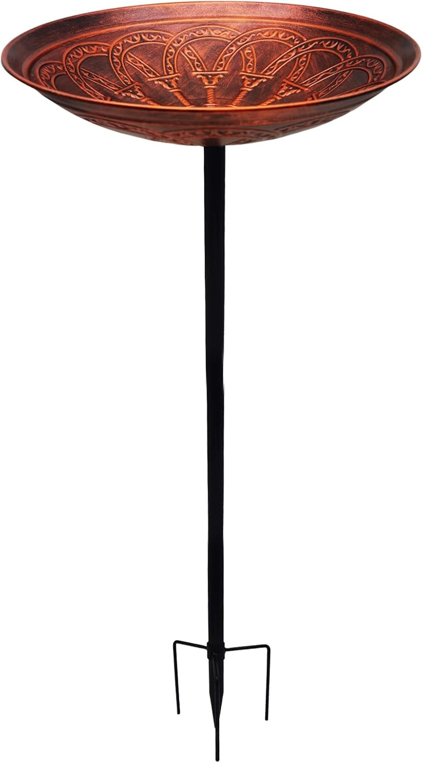 Outdoor Rust-Proof Metal Bird Drinking Fountain, Simple Assembly-Style Garden Bird Bath, Suitable for lawns, backyards and patios Choice for Bird Lovers. (Red Bronze)