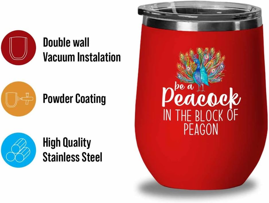 Bird Lover Red Edition Wine Tumbler 12oz - Peacock block pgeons - Humm