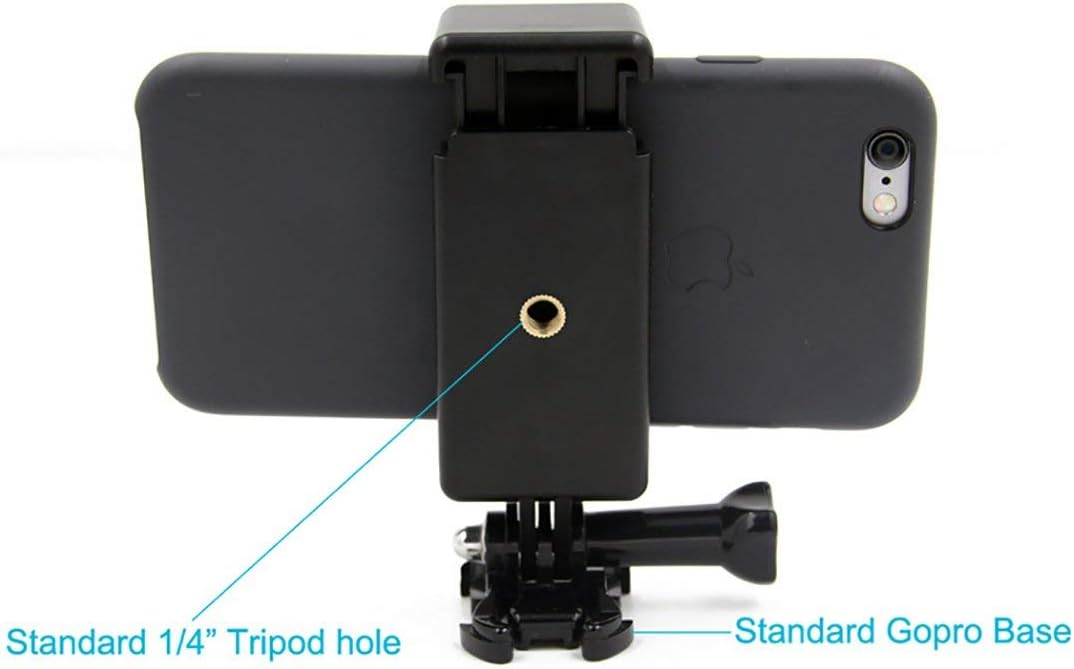 | Universal Smartphone Holder w/GoPro Style Mount Attachment for Any Cell Phone. Connect Your Phone to Any GoPro Mount. Compatible with iPhone, Samsung, Google, Huawei, Sony
