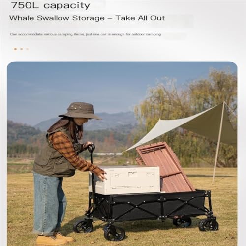 Portable Camping Cart,Outdoor Camping Beach Trolley Cart Foldable Trailer Portable Lift Trolley Black