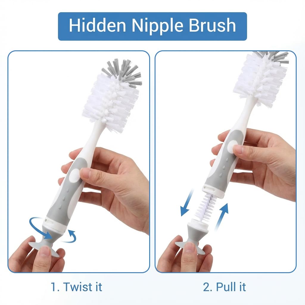 5-in-1 Baby Bottle Cleaner Set, Including Nylon & Silicone Bottle Brus