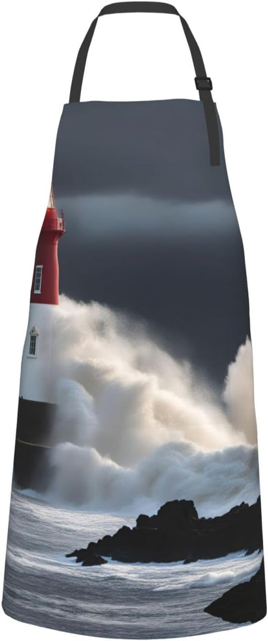 Lighthouse In Storm print Waterproof chef's apron with pocket apron fo