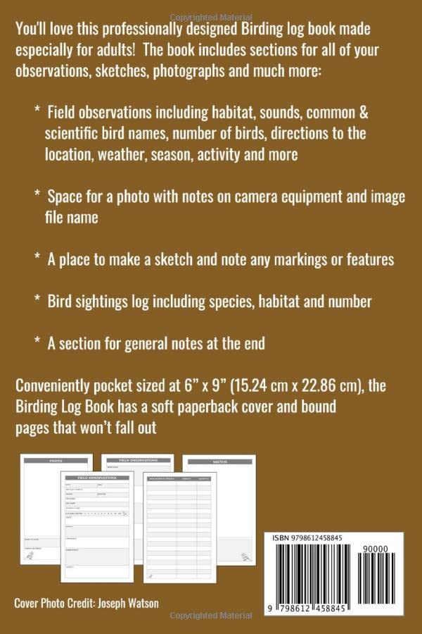 Birding Log Book: 6" x 9" Bird Watching Journal for Adults, Birdwatchers, Birder Gifts, Field Guide Observations Record Book Notebook, Photography ... Watcher Equipment Essential (150 Pages)