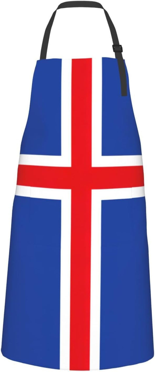 Flag of Iceland print Waterproof chef's apron with pocket apron for kitchen cooking baking barbecue and gardening