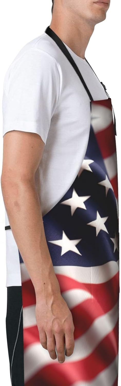 American Flag Print Laundry apron 28x33 In Waterproof Kitchen Apron with Pockets for Cooking Baking