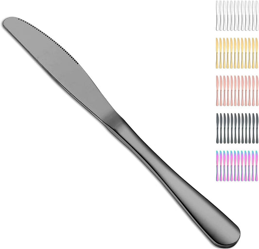 Evanda Black Dinner Knives 12 Pieces,Titanium Plating Black Stainless 