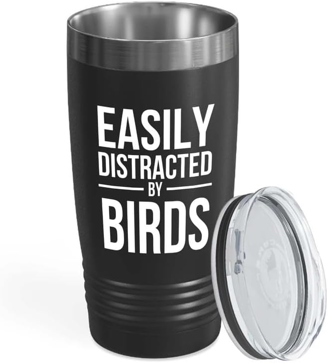 Birding Black Edition Viking Tumbler 20oz - Distracted by birds - Bird Feeder Backyard Birdwatcher Gifts Birding Bird Lover