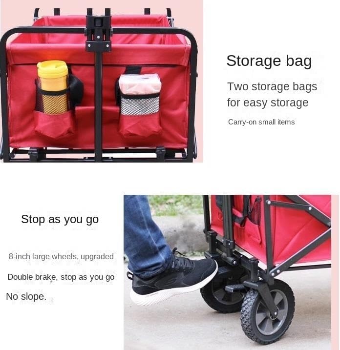 Folding Wagon Cart Beach Wagon Grocery Wagon Outdoor Folding Utility Wagon Heavy Duty Shopping Cart Garden Truck Adjustable Handle Folding Camping Wagon Wagon Garden Wago