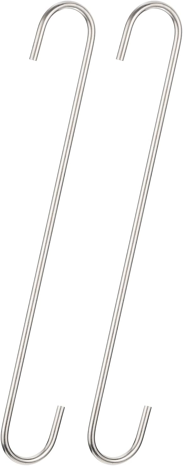 uxcell S Hanging Hooks, 12inch(300mm) Extra Long Steel Hanger, Indoor Outdoor Uses for Garden, Bathroom, Closet, Workshop, Kitchen, Matt Silver, 2Pcs